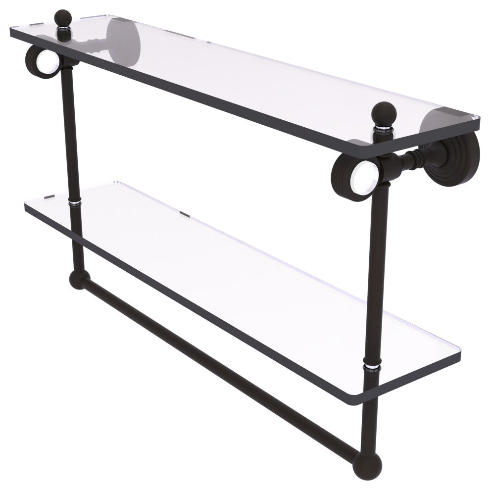 Pacific Grove 22" Double Groovy Glass Shelf with Towel Bar, Oil Rubbed Bronze