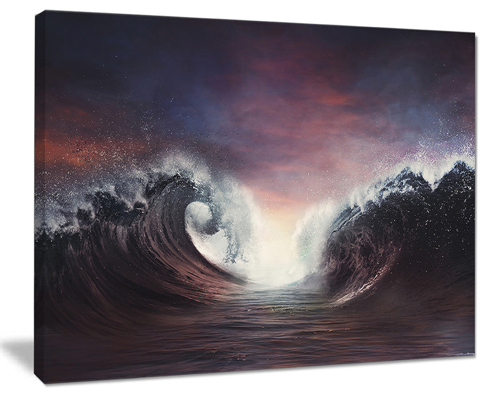 "Dark Parting Ocean With Colorful Clouds" Seashore Wall Art, 40"x30"