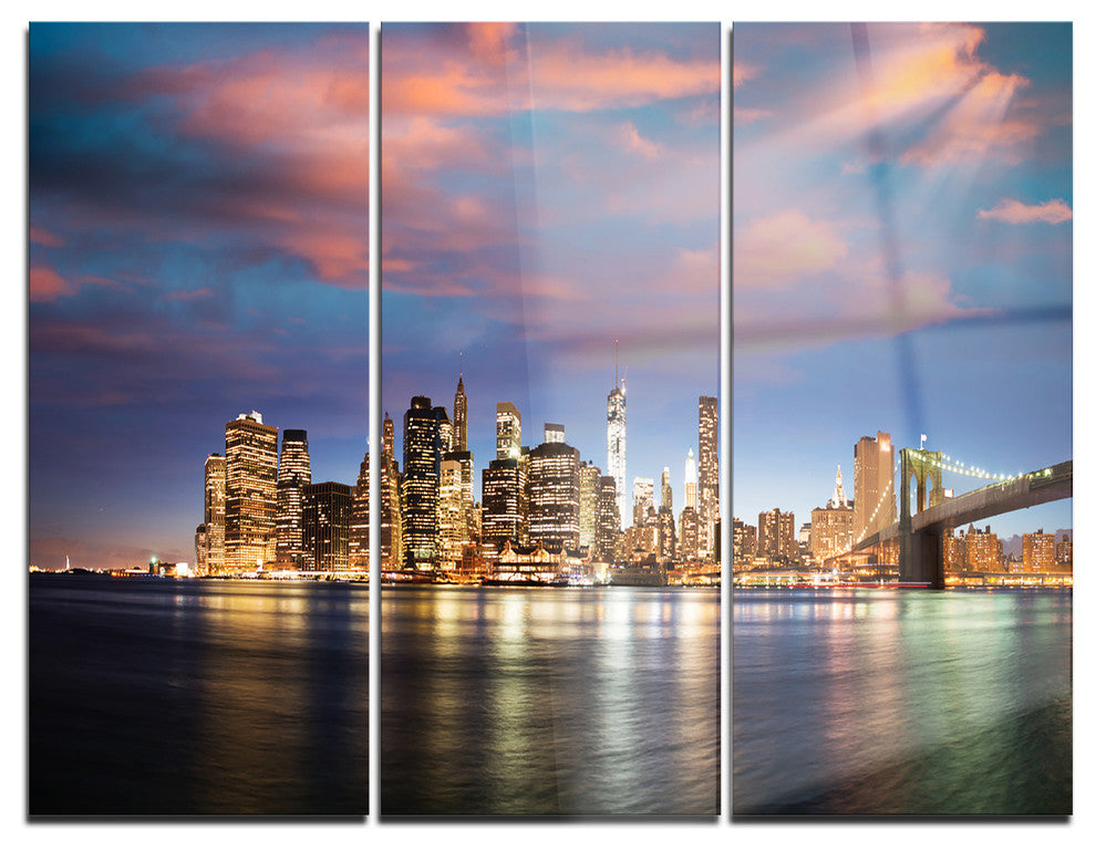 "Manhattan at Nighttime" Photography Metal Wall Art, 3 Panels, 36"x28"