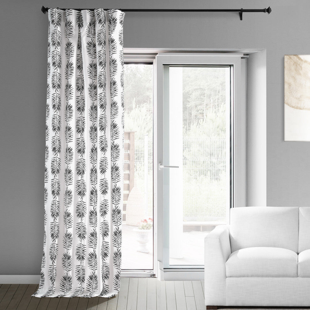 Sago Printed Cotton Curtain Single Panel, Sago Black Ink, 50wx96l
