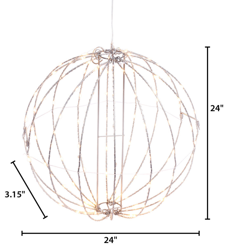 24" Electric Metal Sphere With Warm White Micro LED Lights, Outdoor Adaptor