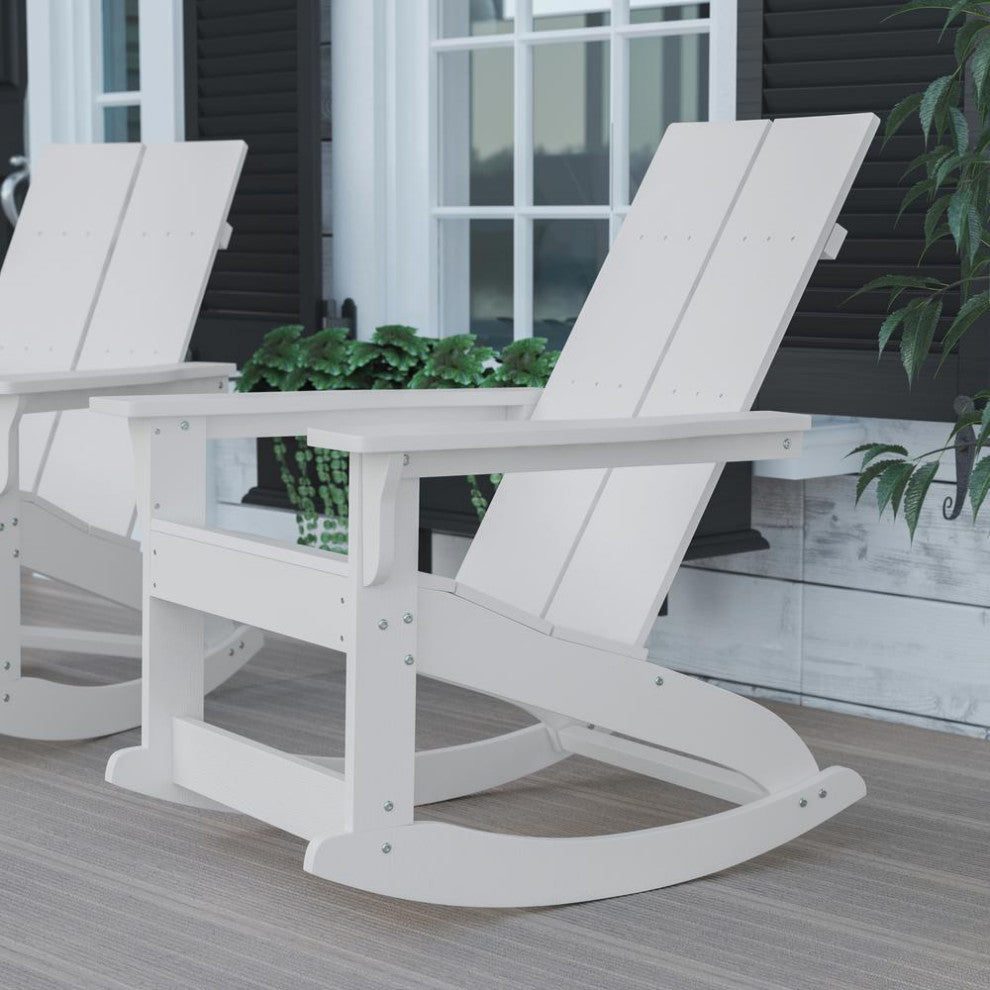Finn Outdoor Rocking Adirondack Chair w/Rust Resistant Stainless Steel Hardware, White