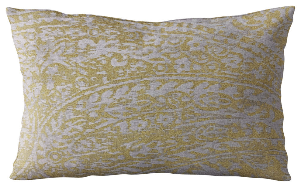 Plutus Yellow Golden Leaf Jacquard Luxury Throw Pillow, 16"x16"