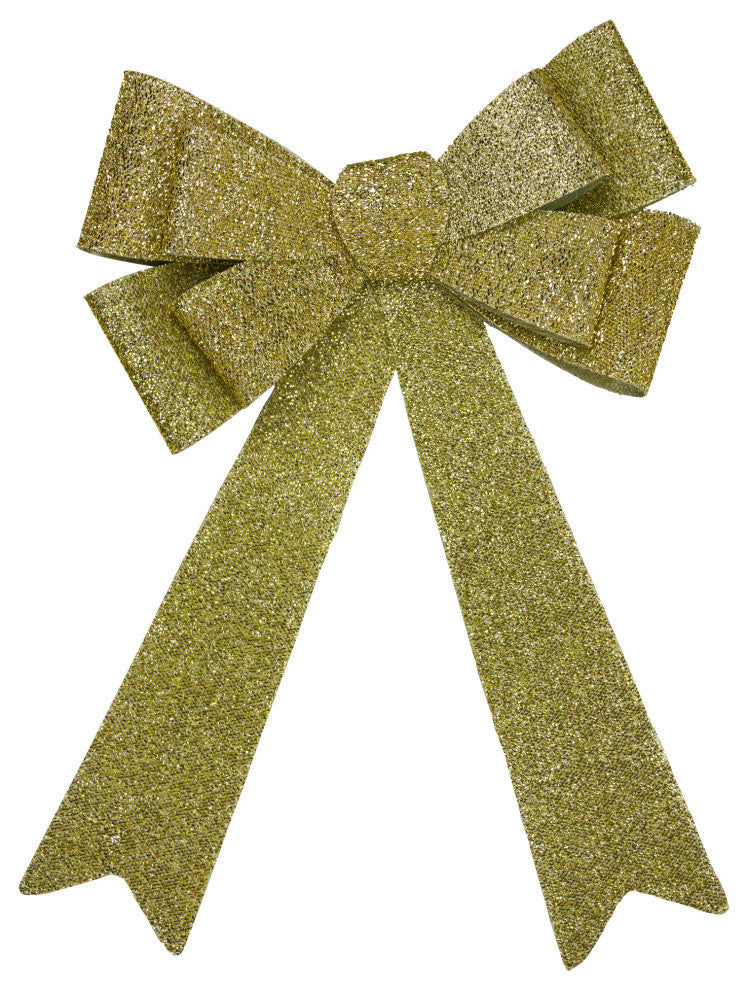 24" LED Lighted Gold Tinsel Bow Christmas Decoration