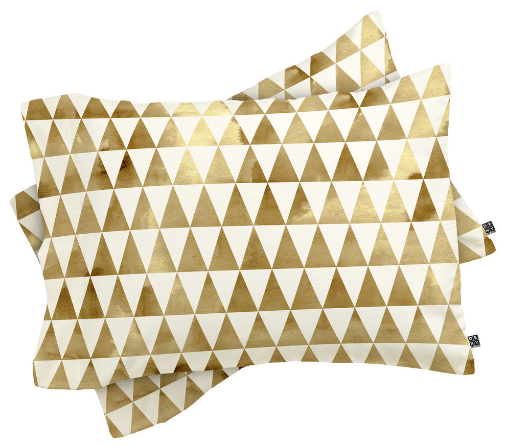 Deny Designs Georgiana Paraschiv Triangle Pattern Gold Pillow Shams, Queen