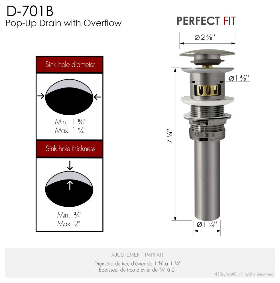 STYLISH Brushed Nickel Pop-Up Bathroom Sink with Overflow