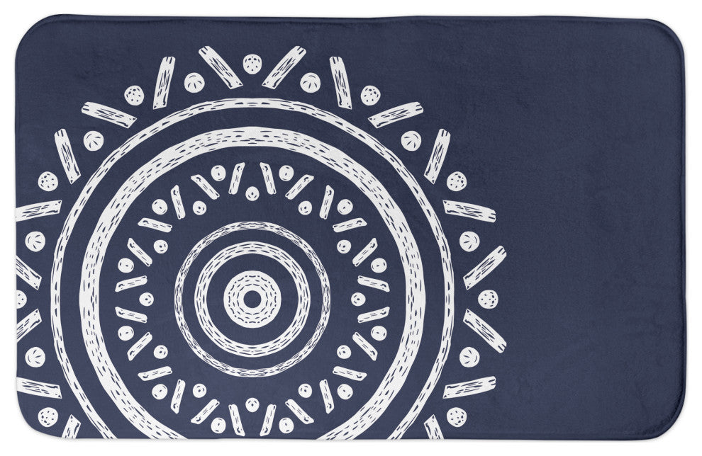 Simple Navy Boho Circle 21x34 Bath Mat