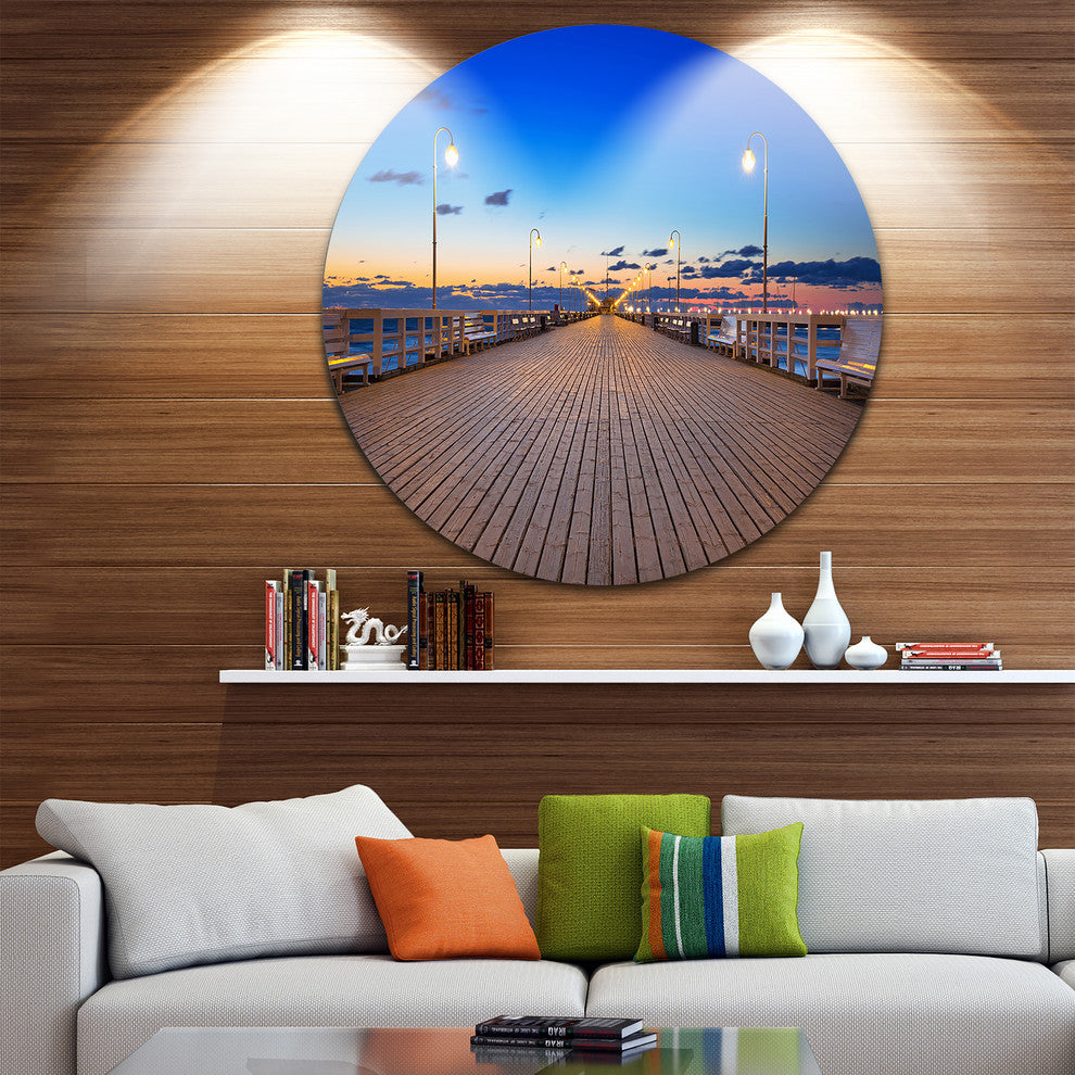 Molo In Sopot At Baltic Sea, Sea Bridge Round Wall Art, 11"
