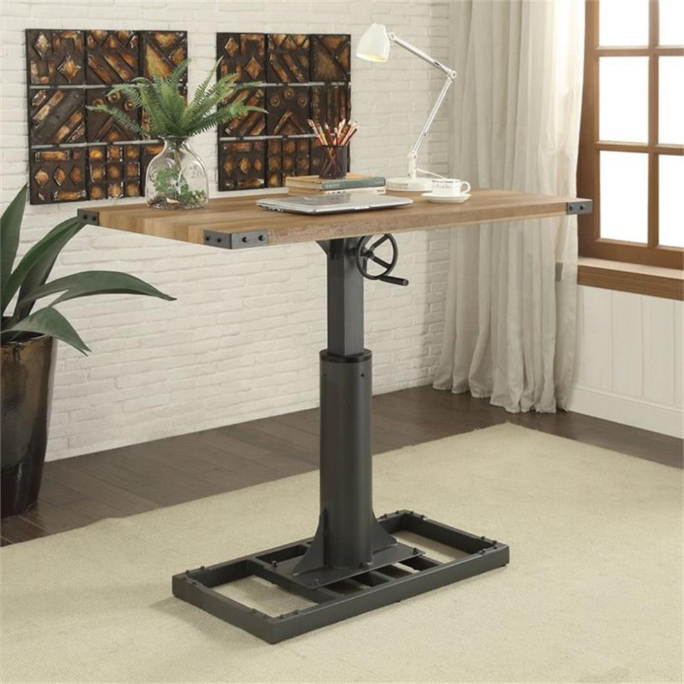 Furniture of America Ziaz Metal Adjustable Standing Desk with USB in Sand Black
