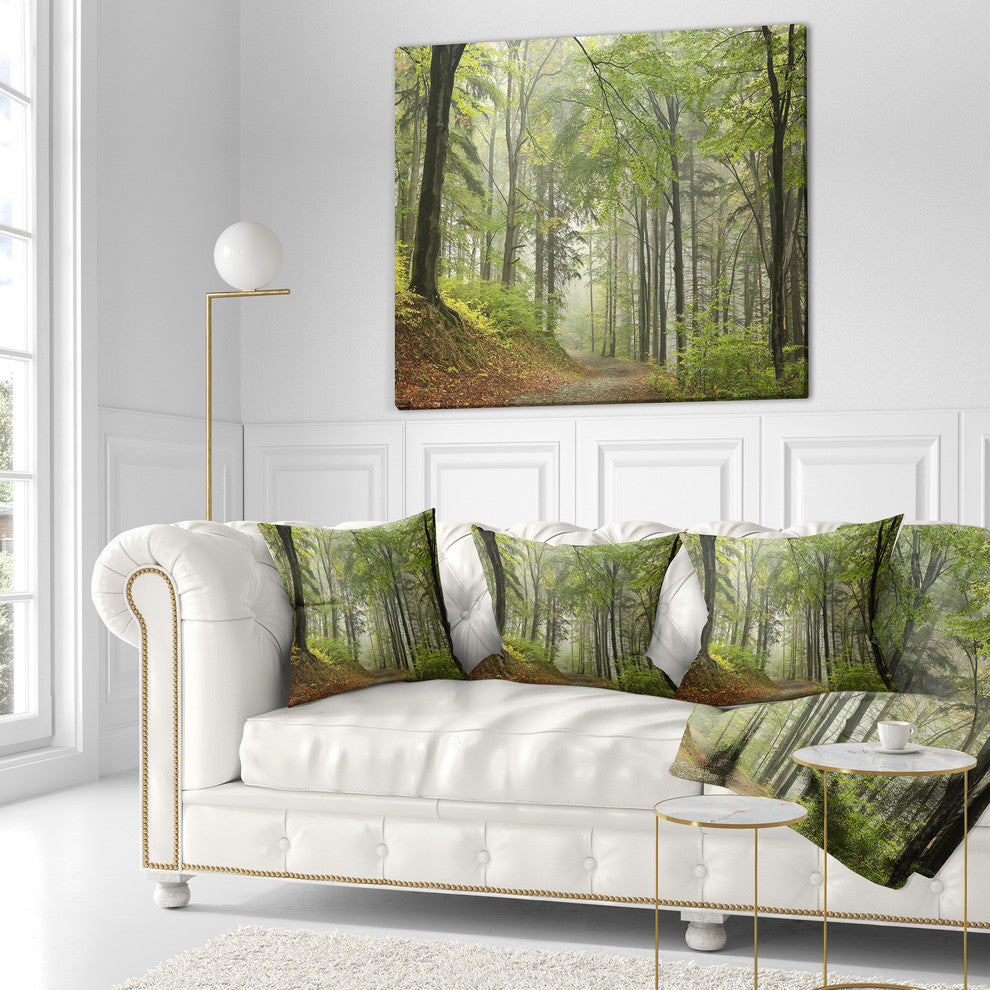 Green Beach Forest Pathway Landscape Photo Throw Pillow, 16"x16"