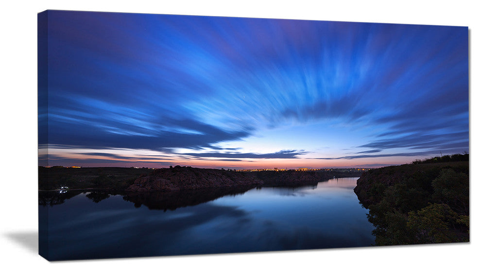 "Blue Night Sky With River" Canvas Print, 32"x16"