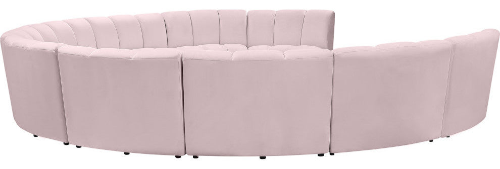 Infinity Channel Tufted Velvet Modular Chair, Pink, 10 Piece