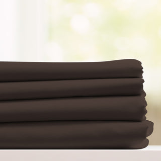Egyptian Cotton Feel Coolest Soft, 4-Piece Sheet Deep Pockets, Chocolate, Full