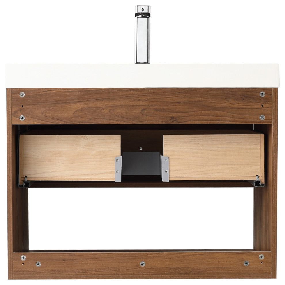 Wall Mounted Bathroom Vanity and Sink, Brown Walnut, 30'' Acrylic