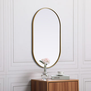 Metal Frame Oval Mirror 24X40 Inch, Brass