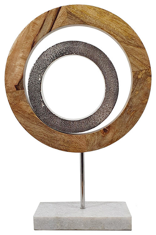 Benzara BM285571 Accent Decor, Concentric Rings, Mango Wood on a Marble Base