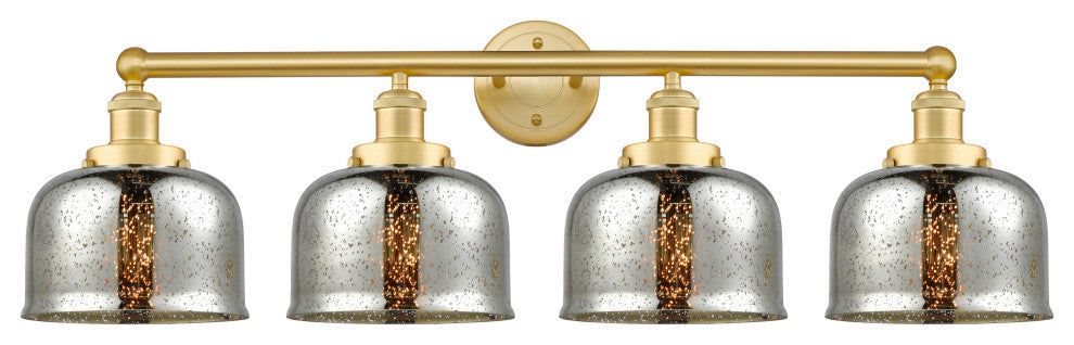Large Bell 4-Light 34" Bath Vanity Light, Satin Gold Finish, Mercury Shade