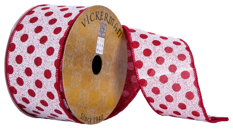 Vickerman Q201621 2.5"X10 Yard Red Dots Pattern Christmas Ribbon