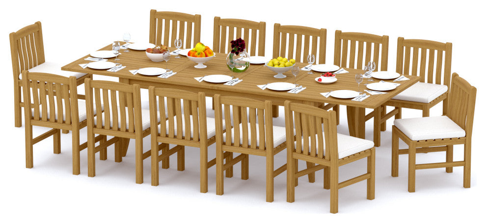 13-Piece Outdoor Teak Set: 122" X-Large Rectangle Table, 12 Devon Armless Chairs