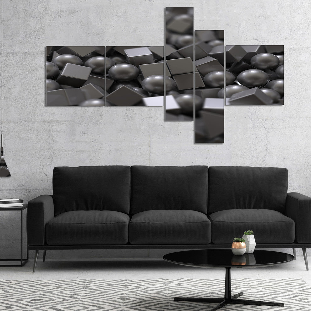 Balls and Cubes 3D Design, Abstract Canvas Art Print, 60"x32", 5 panels