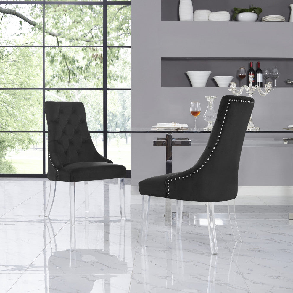 Naomi Acrylic Leg Dining Chair, Set of 2, Black, Velvet