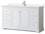 Avery 60, Single Vanity, White, Light-Vein Carrara Marble Top, Square Sink
