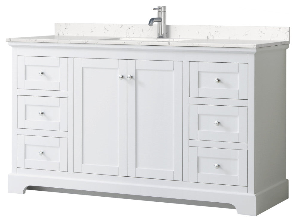 Avery 60, Single Vanity, White, Light-Vein Carrara Marble Top, Square Sink