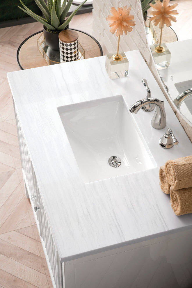 Athens 36" Single Vanity, Glossy White, Arctic Fall Solid Surface Top
