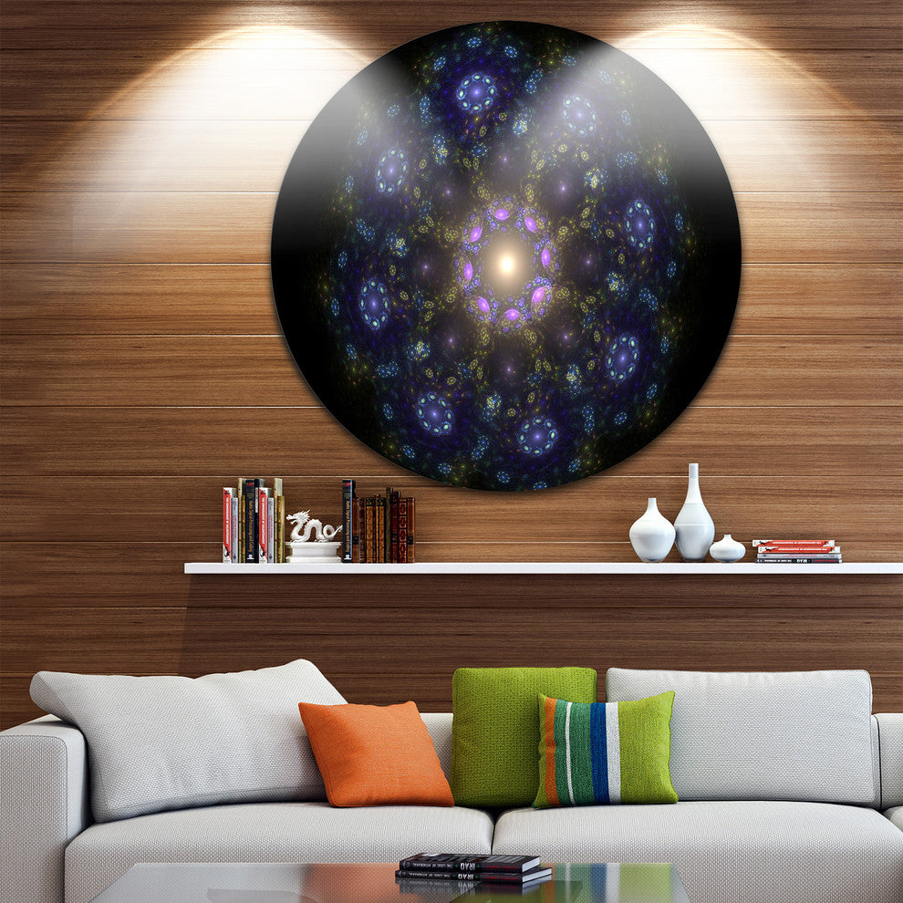 Blue Abstract Fractal Mandala Flower, Floral Disc Metal Wall Art, 36"