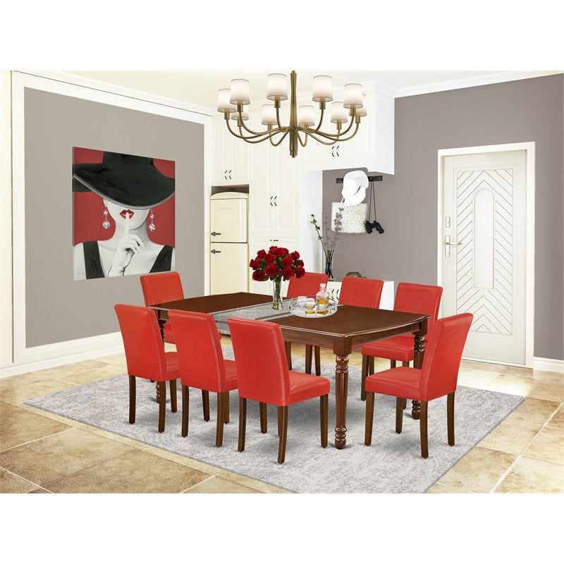 9-Piece 60/78" Table With 18" Leaf and 8 Parson Chair, Firebrick Red