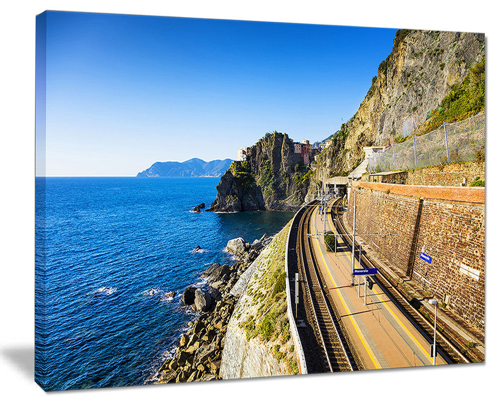 "Train And Railroad Station in Manarola" Landscape Wall Art, 40"x30"