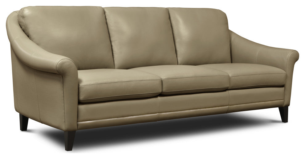 Sienna Genuine Leather Midcentury Modern Sofa, Beige