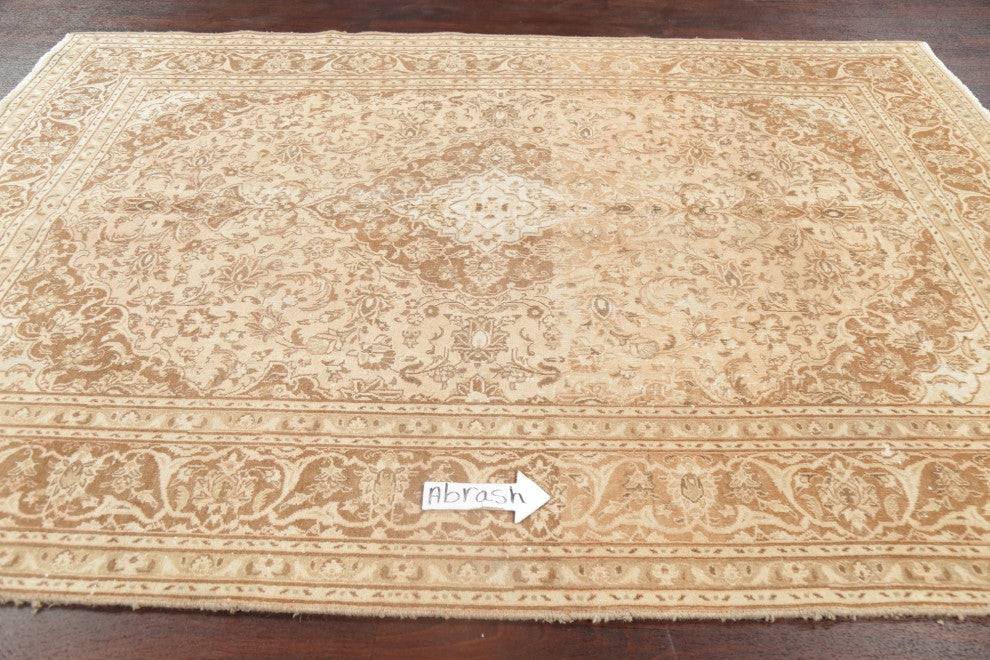 Consigned, Vintage-Style Faded Persian Traditional Handmade Area Rug, Brown, 6x9