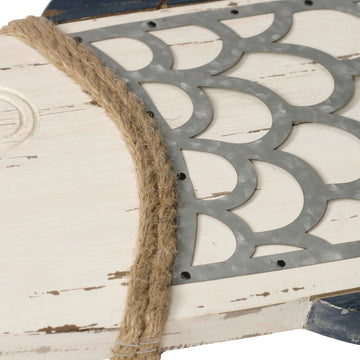 Couple Fish Wood Wall Decor Dark Blue and White 2-Piece Set