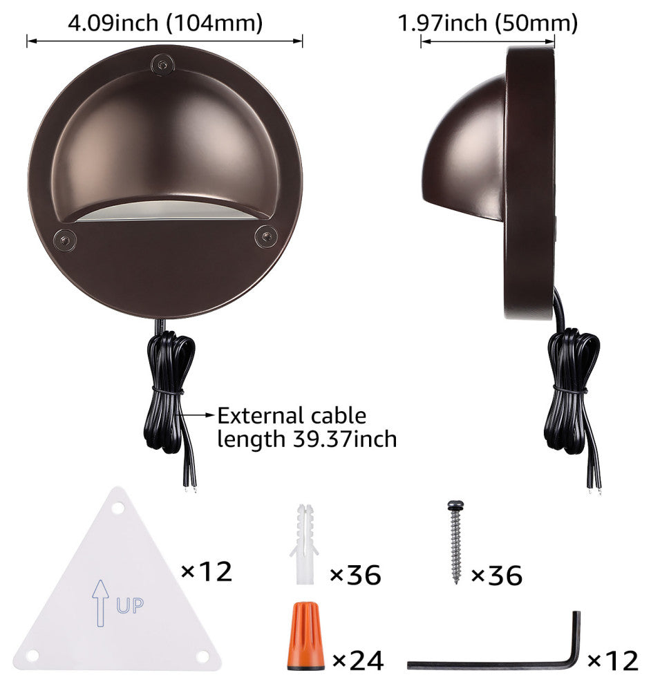 12-Pack Hemisphere LED Deck Lights, 3000K Warm White, Brown