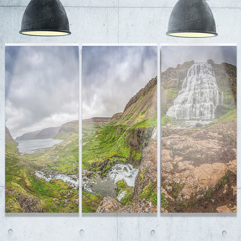 "Dyjandi Waterfall Iceland Panorama" Metal Wall Art, 3 Panels, 36"x28"