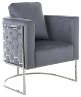 Casa Velvet Upholstered Chair, Grey, Chrome Finish