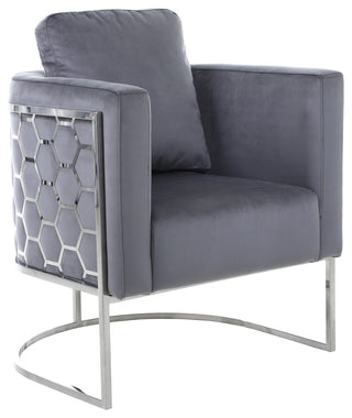 Casa Velvet Upholstered Chair, Grey, Chrome Finish