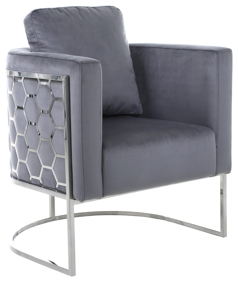 Casa Velvet Upholstered Chair, Grey, Chrome Finish