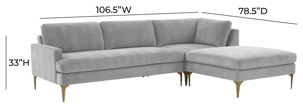 Serena Gray Velvet Right Arm Facing Chaise Sectional