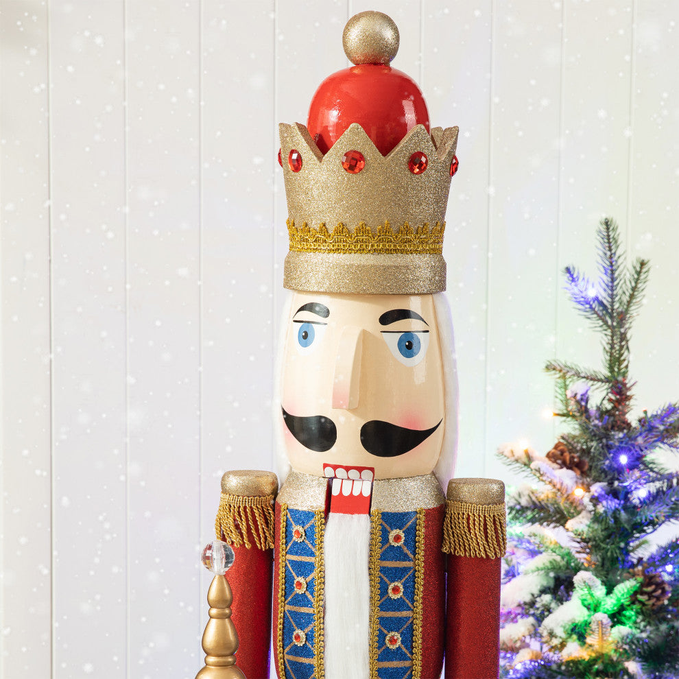 54"H Wooden Christmas Glitter King Nutcracker