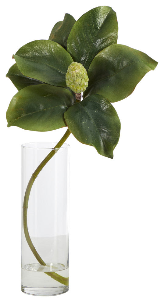 Nearly Natural 18ï¿½ Magnolia Artificial Plant in Glass Planter