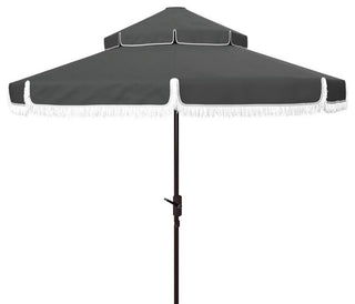Safavieh Outdoor Milan Fringe 9ft Double Top Crank Umbrella Grey