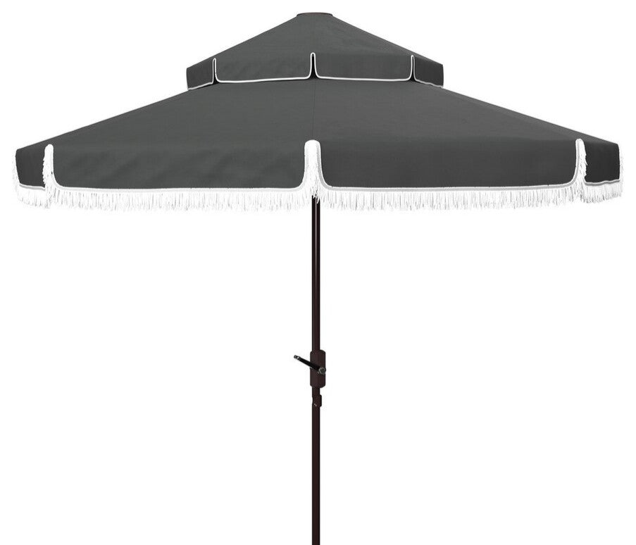Safavieh Outdoor Milan Fringe 9ft Double Top Crank Umbrella Grey
