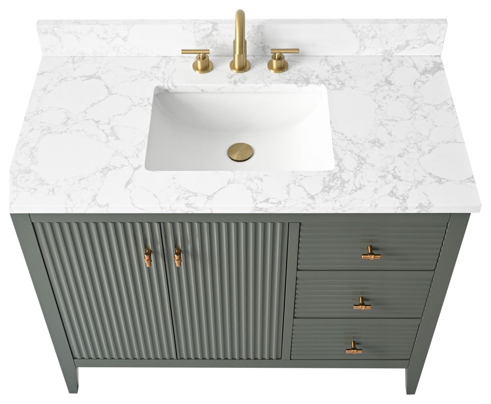 Vanity Art Freestanding Vanity, Vintage Green, 42", Single Sink, Golden Brushed