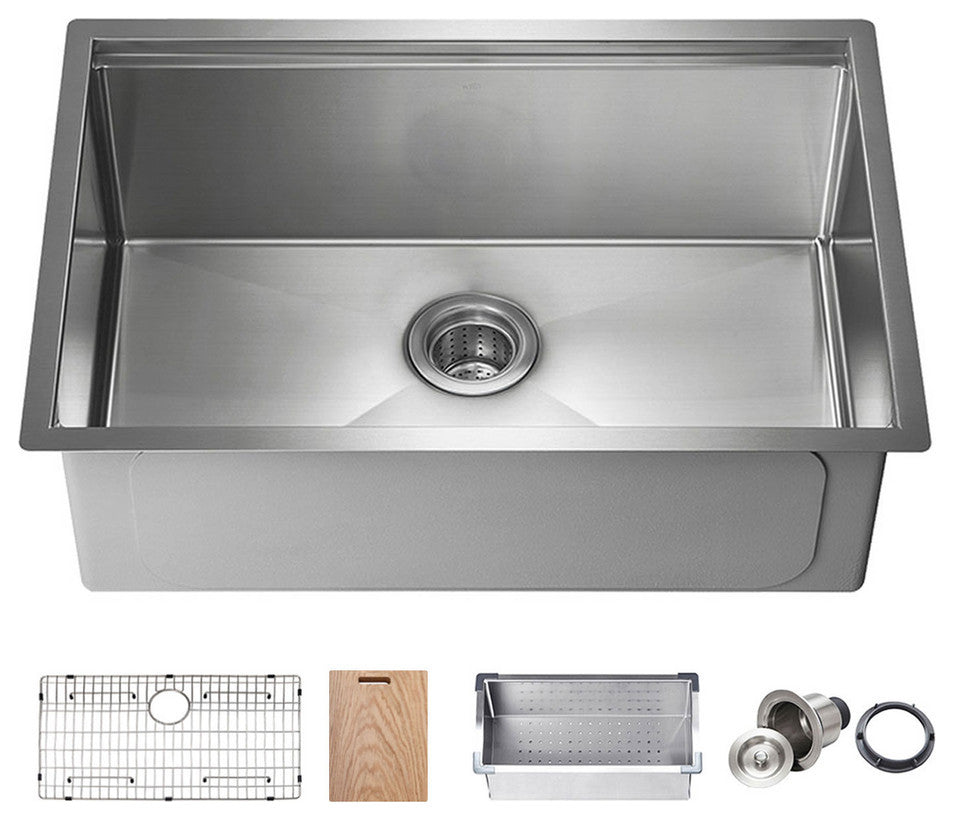 KIBI Undermount Single Bowl Workstation Sink, Stainless Steel 28"