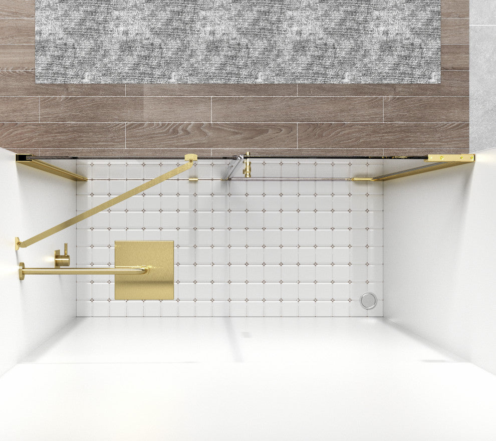Home Living 48X72 Frameless Hinged Shower Door, Brushed Gold