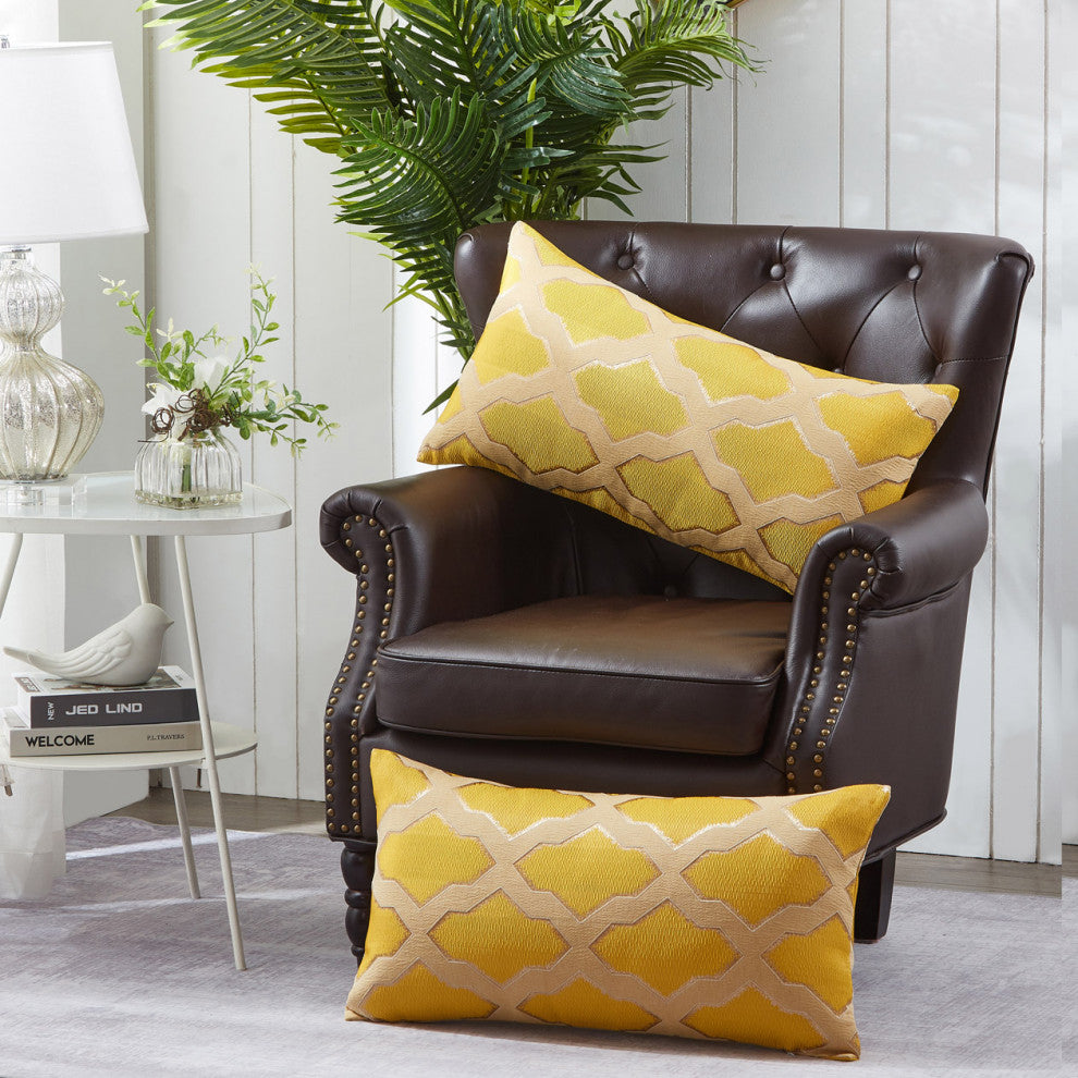 Safi Jacquard Lumbar 2 Pieces Pillow Shell Set, Gold, 14"x26"