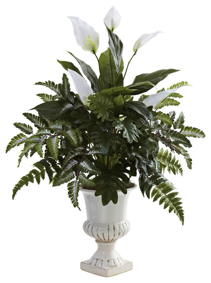 Mixed Greens and Spathyfillum With Decorative Urn