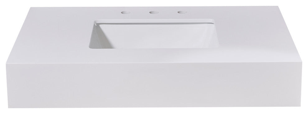 Edolo Engineered Stone Vanity Top, Snow White Apron With White Sink, 36"